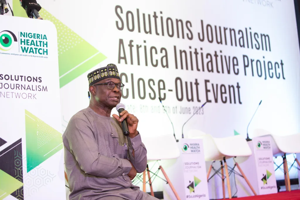 The Managing Director, News Agency of Nigeria (NAN), Mr. Buki Ponle during his presentation at the close-out event of the Solutions Journalism Africa Initiative