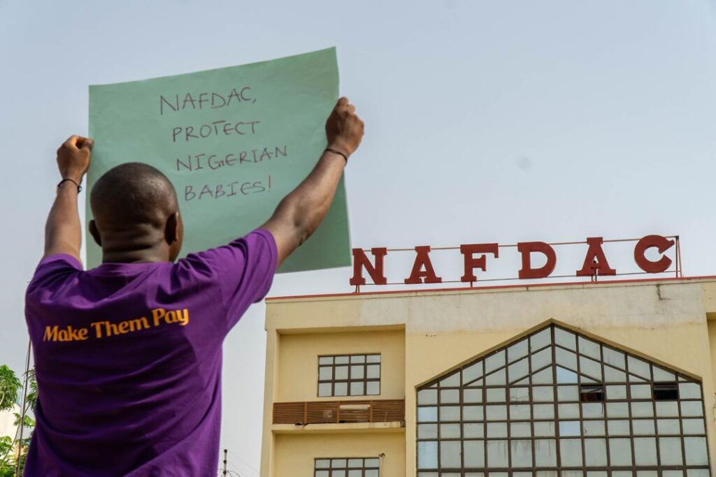 Protester in front of NAFDAC building